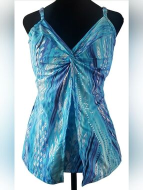 Slimming Miraclesuit 14DD Resort Cruise Boho Blue Watercolor Love Knot Tankini